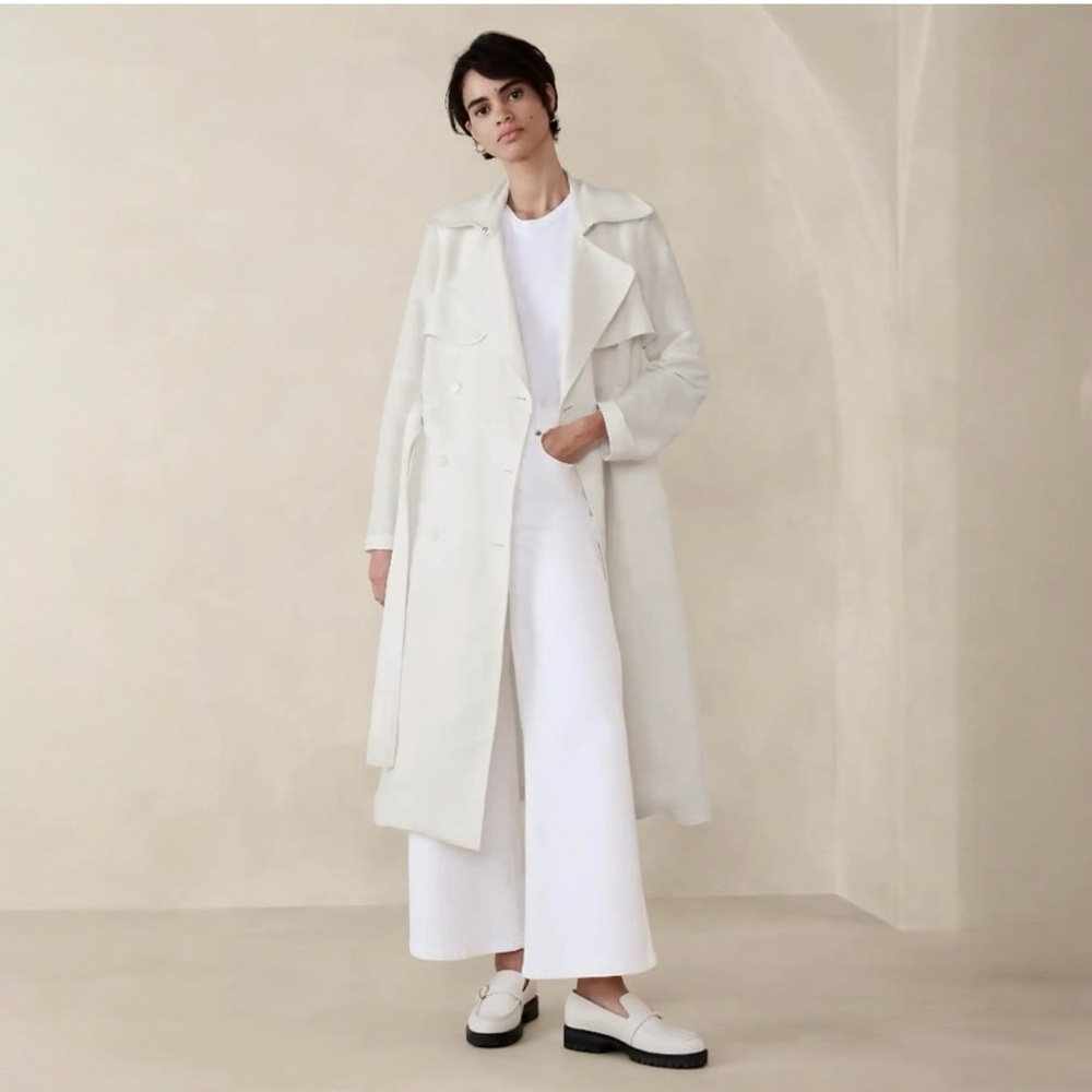 Banana Republic White Linen-Cotton Trench Coat